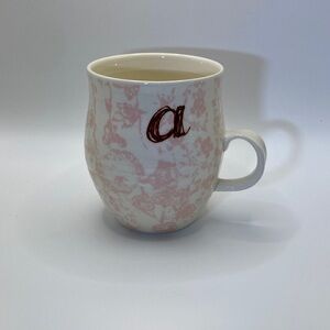Anthropologie “a” Homegrown Monogram Mug Pink & White